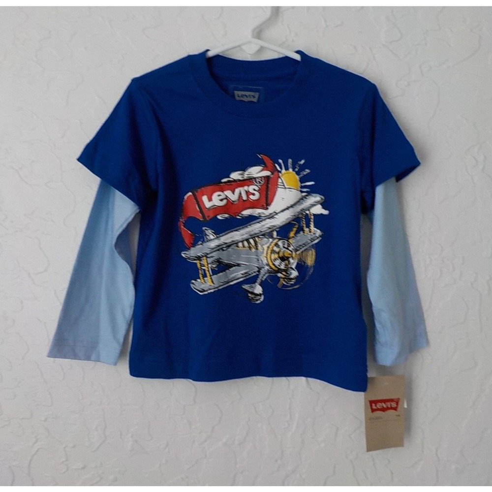 Levis Blue Graphic T-Shirt Plane Print Toddler 2T Long Double Sleeve (2in1) NWT